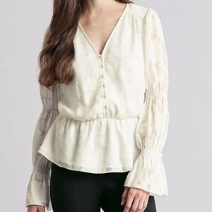 3/$20 Elizabeth and James Semi Sheer Peplum Blouse Marshmallow Small Cottagecore